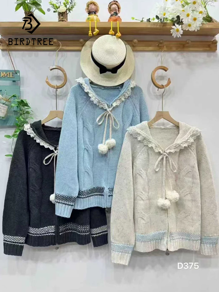 

New 2025 Winter Cotton Blending Hooded Sweater, Women Lace Patchwork, Mori Girl Age Reduction Chic Loose Knit Cardigan C5D353CC