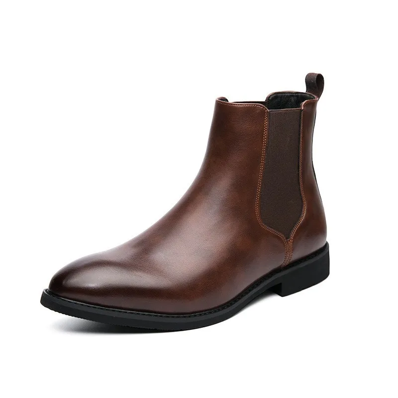 Nuevas botas Chelsea, zapatos para hombre, PU, moda marrón, versátiles, informales, de negocios, estilo británico, ropa de fiesta callejera, botines clásicos C1240