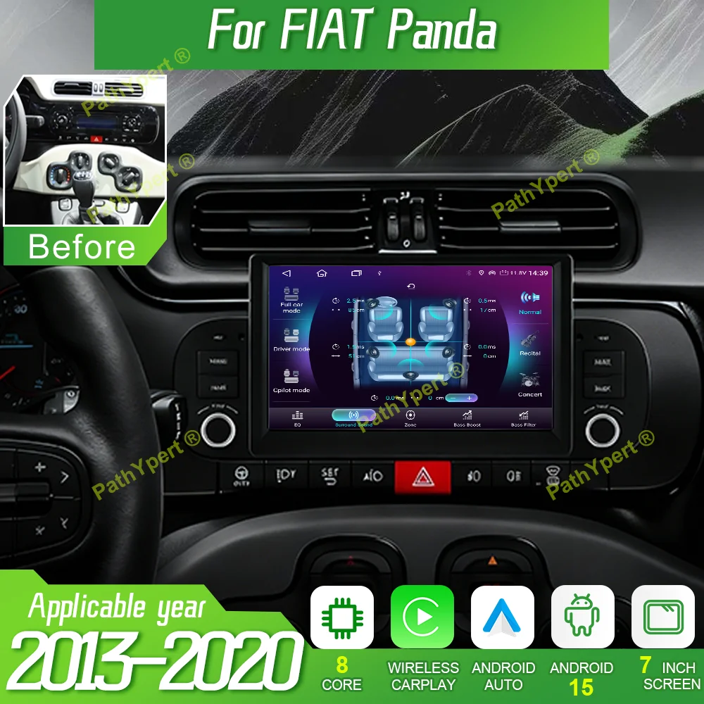 Wireless Carplay Auto For FIAT Panda 2013-2020 7 Inch Car Multimedia Player Android 15 GPS BT 4G+WiFi 8 core 8G+256GB DSP Stereo