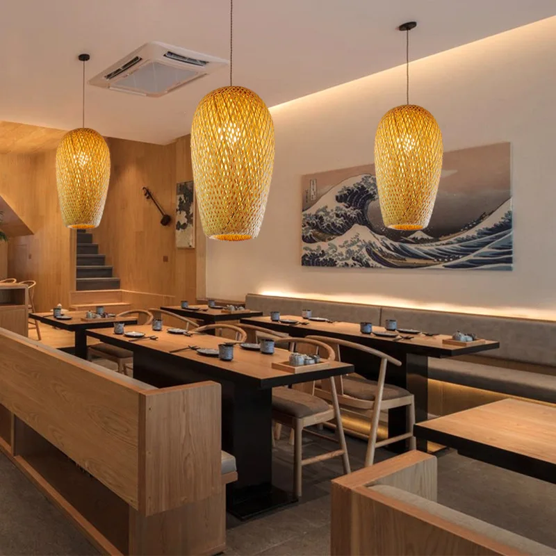 Hand-woven Chinese Style Weaving Hanging Lamps 18/19/30cm Restaurant Home Decor Lighting Fixtures Bamboo Pendant Lamp