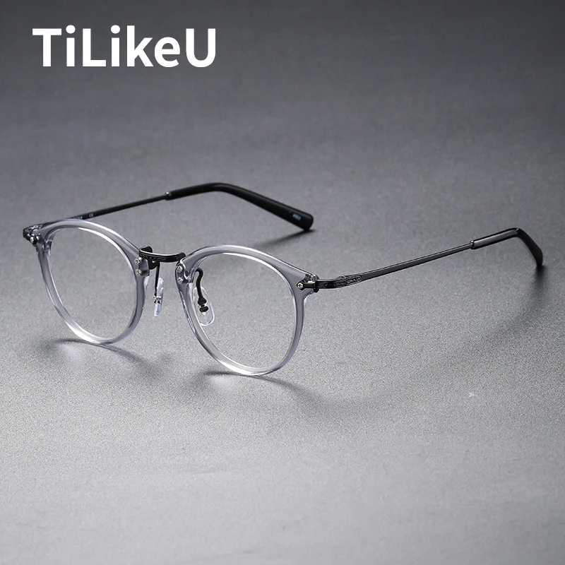 

High-quality Pure Titanium Glasses Frame Japanese Retro Full Rim Acetate Oval Frame Women Myopia Prescription Eyeglass Frame Men