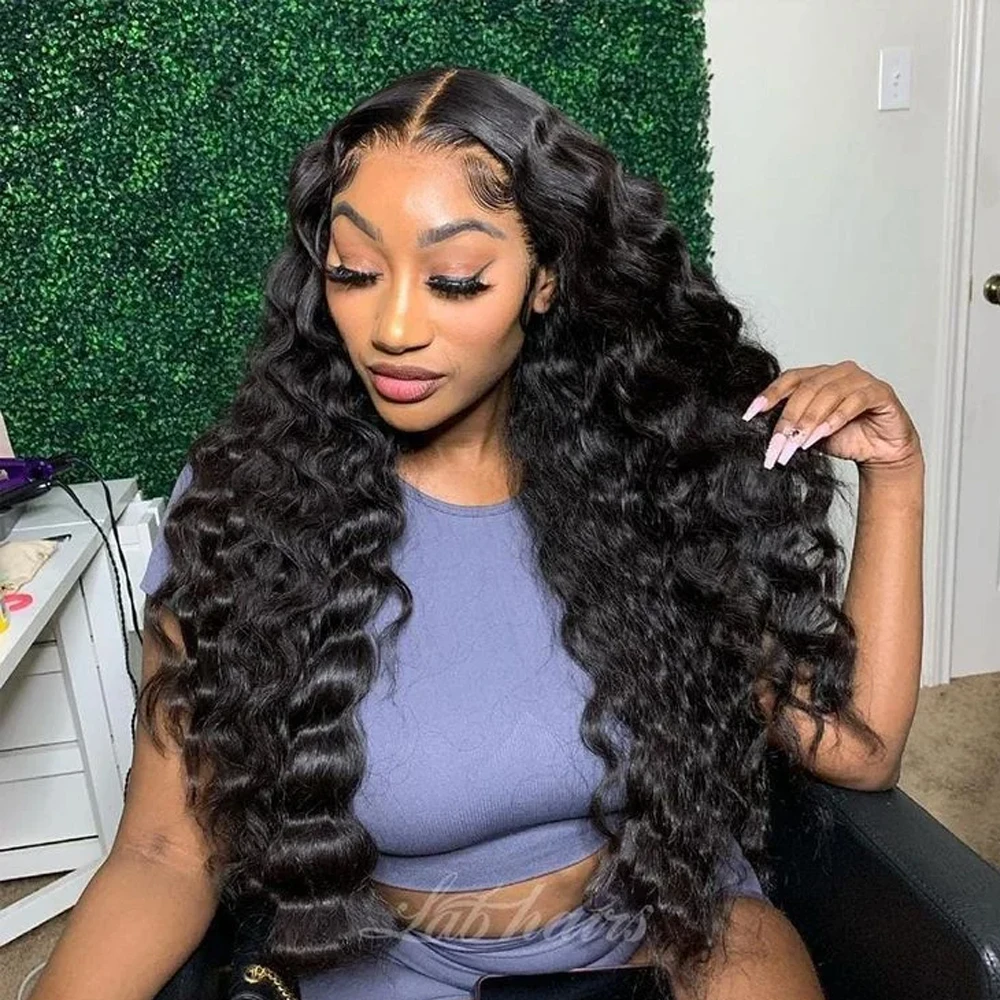 Lose Deep Wave Lace Front Perücken für Frau vor gezupft lose Deep Wave Natur haar leimlose synthetische Spitze Perücke transparente Spitze