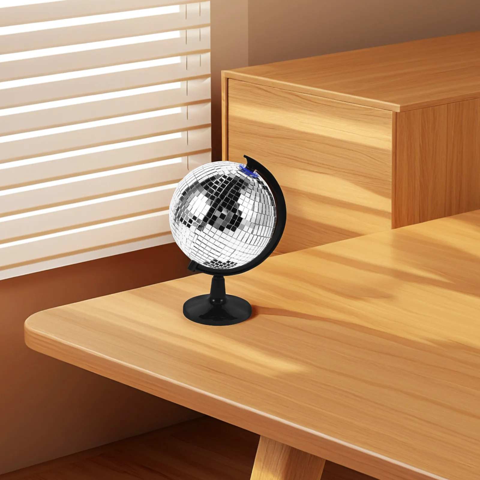 Unique Disco Ball Globe Earth Design Rotatable Shiny Reflective Surface Artistic Desk Decor for Workspace Study Room Vintage