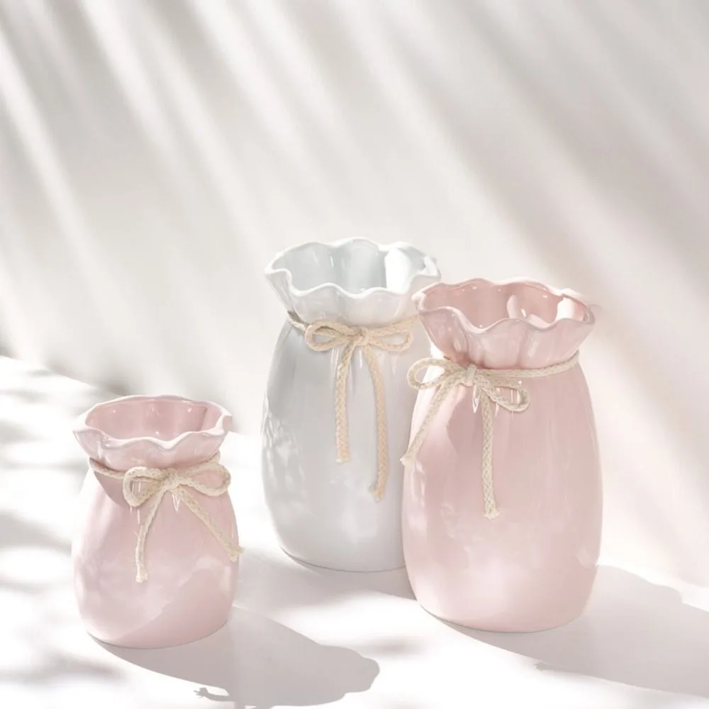 Unique Style Lucky Bag Shape Ceramic Vase Nordic Modern Flower Vase Creative Bohemian Flower Container Desktop Decor