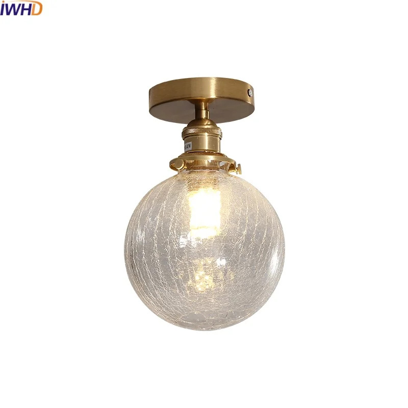 

IWHD Nordic Modern LED Ceiling Light Restaurant Porch Living Room Home Lighting Copper Glass Clear Ceiling Lamp Plafondlamp