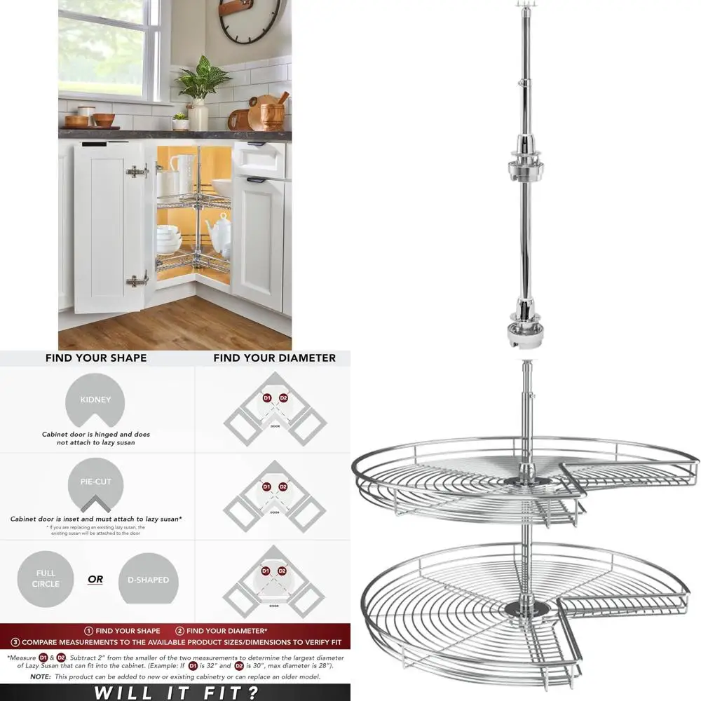 

Dual Shel Kidney Shaped Lazy Susan Organizer or Base Kitchen Cabi, Rotating Turntable Storage Wire Trays, Chrome, 5472-32 CR