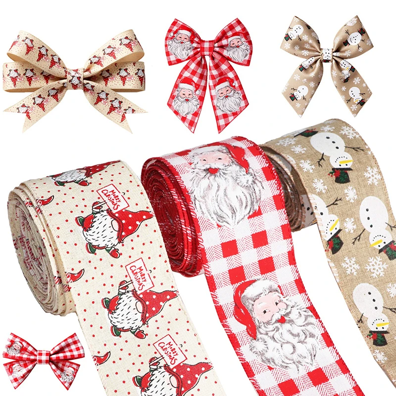 

1pc New Christmas Imitation Linen Ribbon Decorations Christmas Tree DIY Bow Ribbon Birthday Party Gift Box Strap