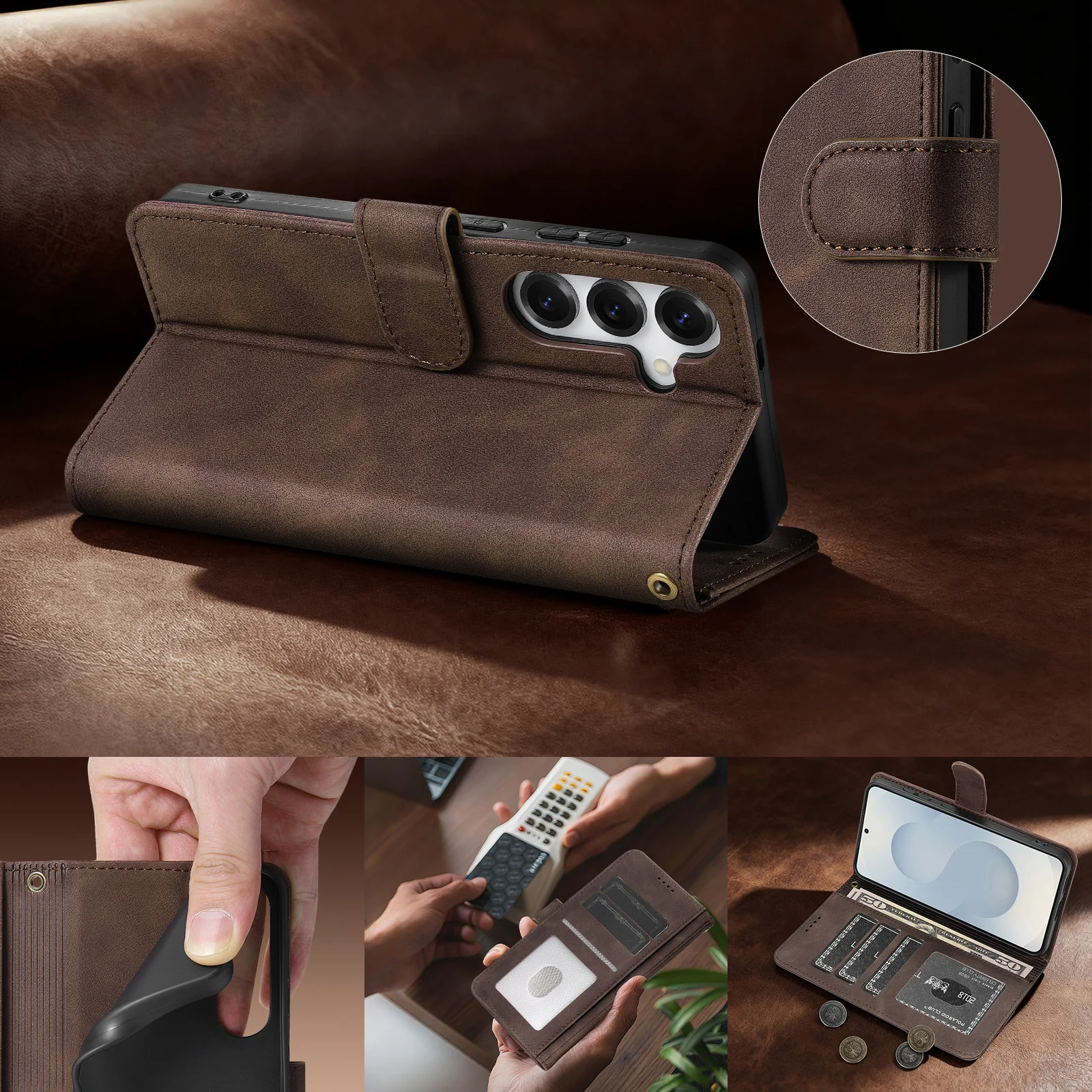 EUCAGR PU Leather Flip Wallet Phone Case For Samsung Galaxy S26 Ultra/S26 FE/S26FE/S26 Plus Magnetic RFID Blocking Wallet Cover