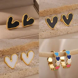 White Heart Shape Stud Earrings For Women Stainless Steel Aesthetic Heart Earring Wedding Christmas Fashion Jewelry Accessories