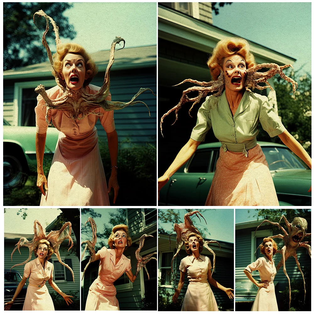 

A Woman Parasitized By An Alien Creature,Vintage Wall Art Canvas Painting,Surreal Horror Fantasy Photo,Art Poster Print Decor