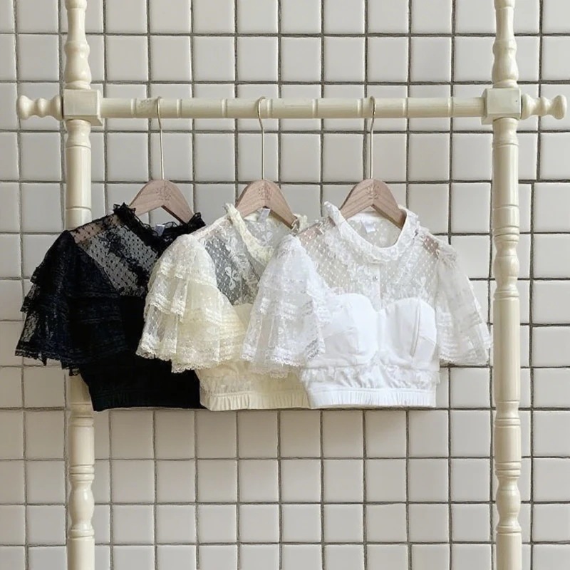 

Весенне-летняя японская нижняя рубашка в стиле Лолиты, женская милая кружевная блузка Y2k Design в стиле Харадзюку, женская шикарная корейская популярная одежда