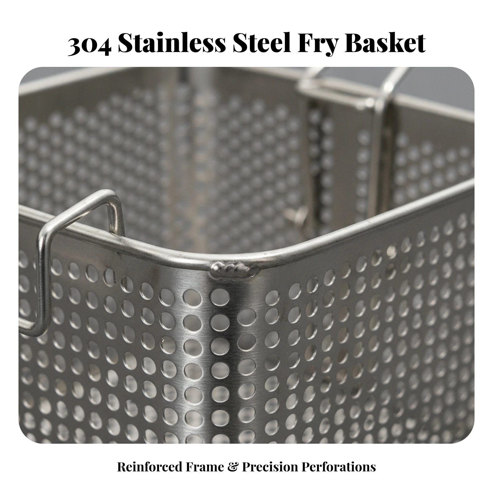 Perforated Frying Basket Rectangular Fry Basket with Handle for Home Cooks, Deep Fryers, Snack Stations