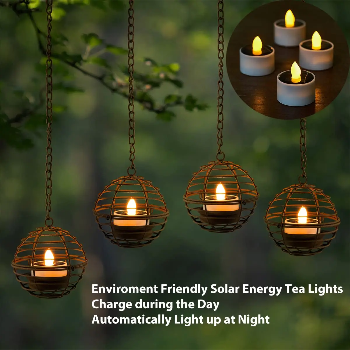 

Solar Hanging Lanterns Lights Outdoor Hanging Candle Holder with Solar Tea Lights Waterproof for Tree Pergola Patio Garden Decor
