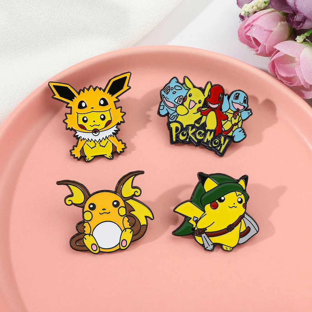 3-delige schattige Raichu cartoon broche persoonlijkheid Pikachu Warrior emaille pin metalen badge kleding rugzak sieraden