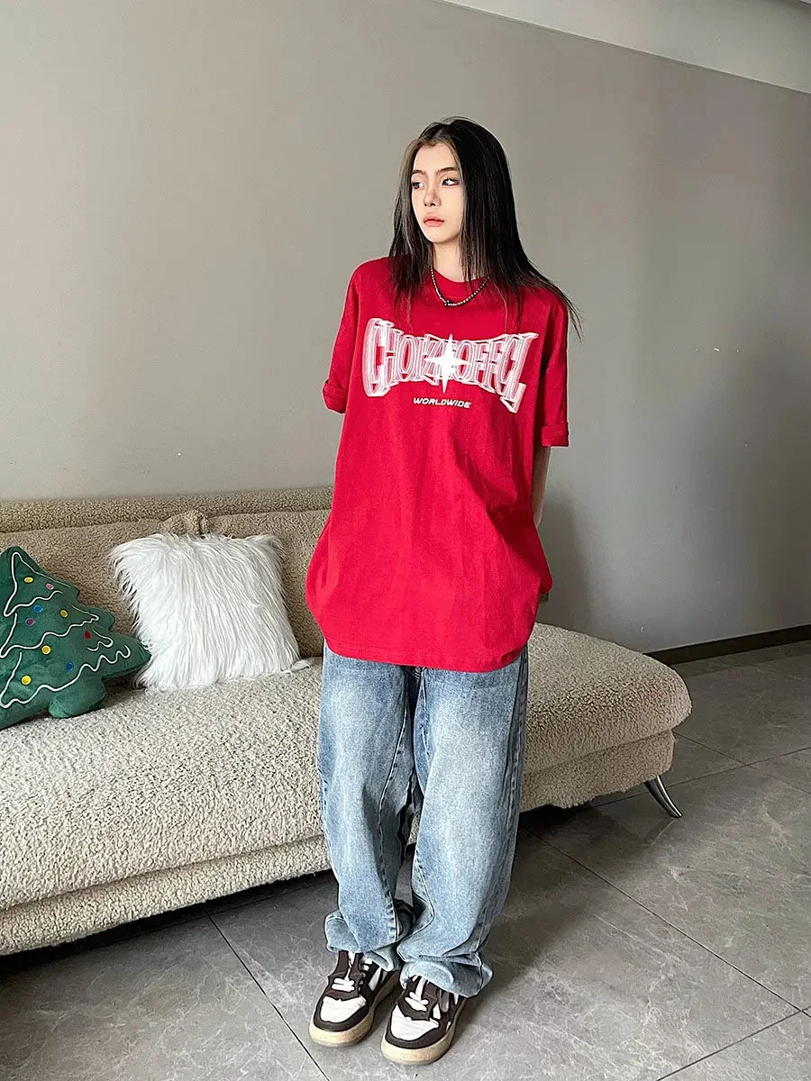 Y2K Korean Vintage Streetwear Star Kpop Acubi Harajuku Egirl Short Sleeve T-Shirts Grunge Aesthetics Oversized Tees Tops Clothes