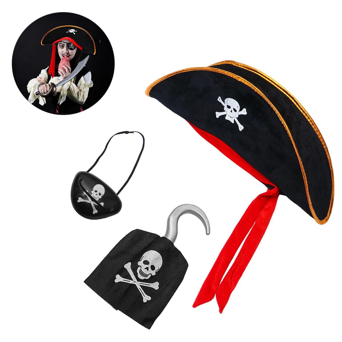 3 stuks partij piratenhoed ensemble comfortabele stof voor cosplay halloween evenement fancy dress accessoire zwarte piratenhoed