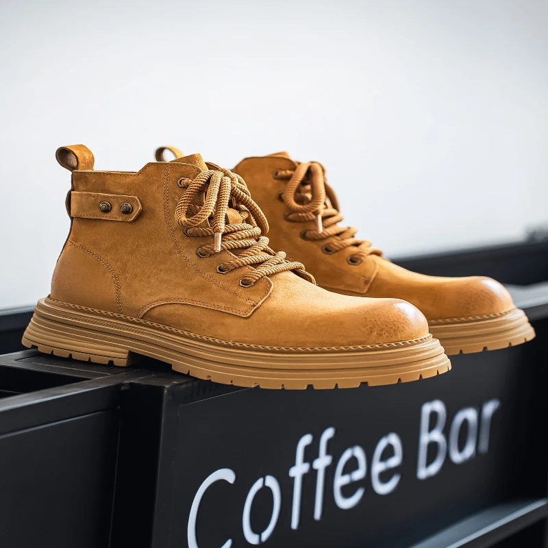Модные мужские ботинки, весенние удобные кожаные туфли на платформе, мужские трендовые коричневые нескользящие рабочие ботинки для мужчин, повседневная обувь, ковбойские сапоги