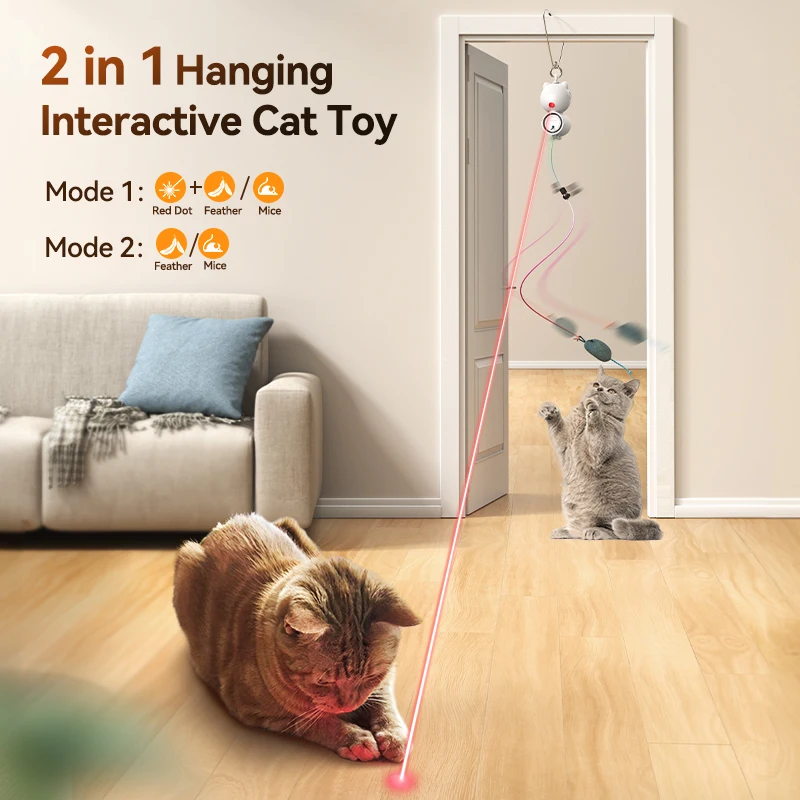 FeelNeedy Interactive Cat Toys LED Light Hanging Cat Toys for Indoor Cats Cat Wand Toy Cat Feather Toy Mouse Cat Toys for Bored