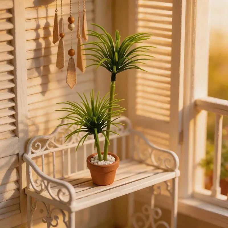 【M】1Pcs Delicate 1/12 Dollhouse Mini Pottery Pot Simulation Dragon Blood Tree Green Plant Potted For Micro Garden Scenery