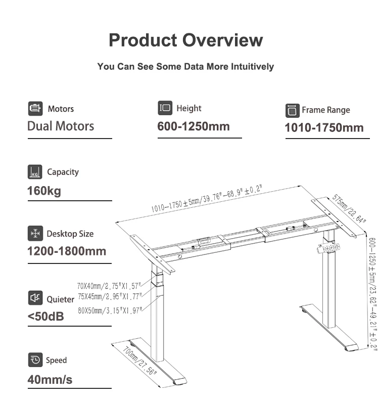Dual Motor Standing Desk, 160kg Heavy Duty Electric Desk Frame, 3-Stage Brushless Motor Sit Stand Desk for Office, Easy Assembly
