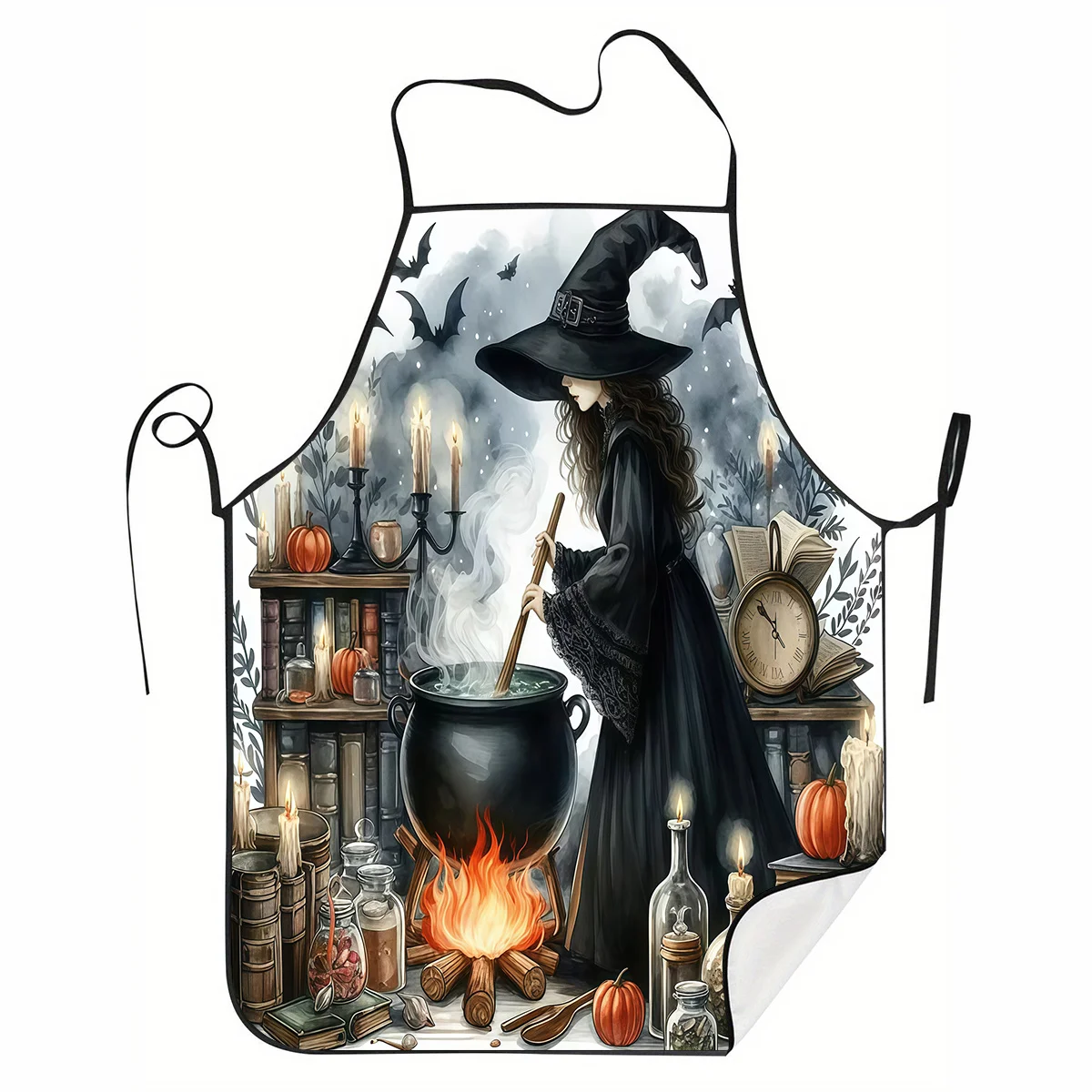 [Open] 1pc Witch Brewing Potion Scene Printed Sleeveless Apron, Unisex Home Use, Durable Polyester Fiber Cooking Cleaning Garden