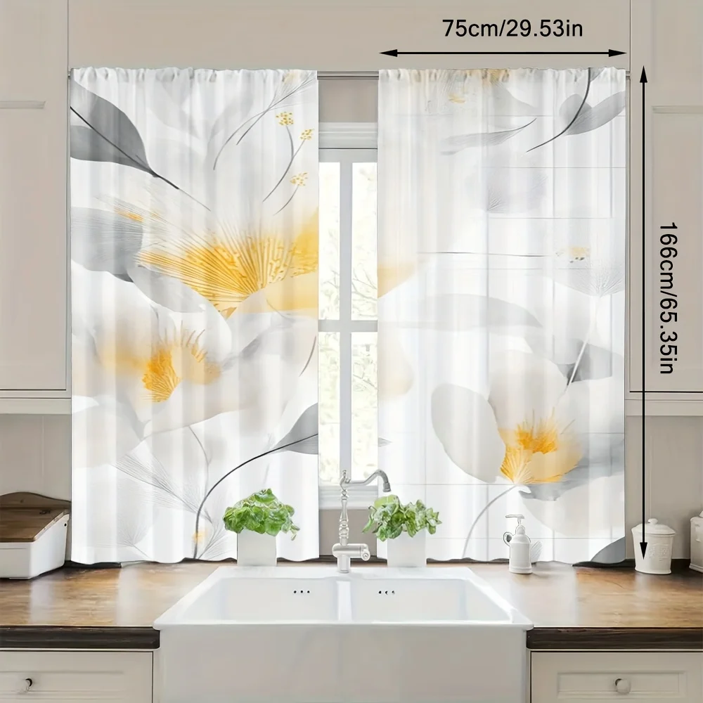 Elegant Floral Print Sheer Curtains for Living Room Bedroom Home Window Drapes Light Filtering