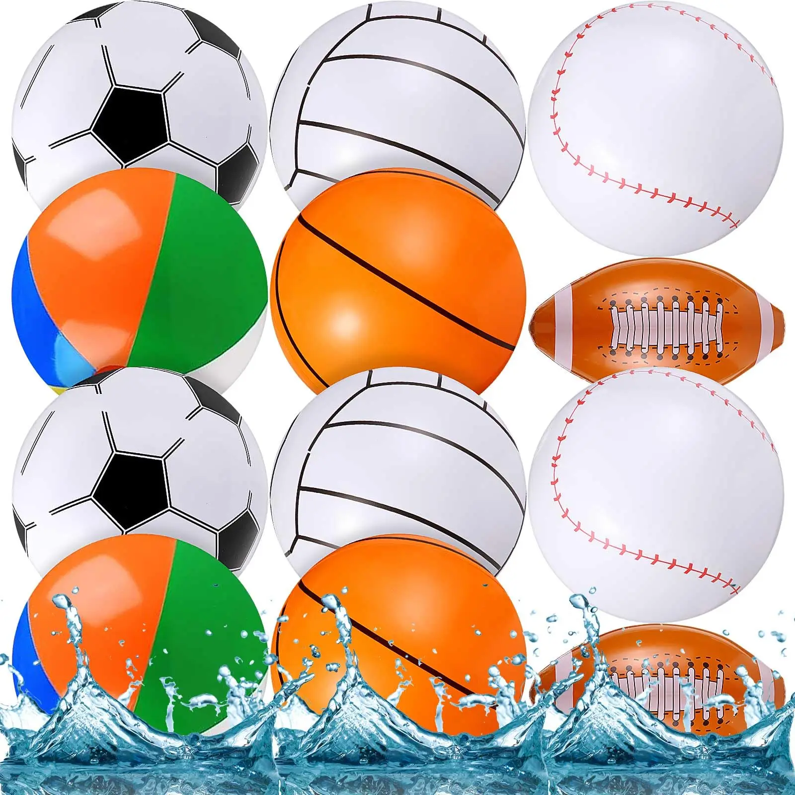 Inflatable Beach Ball Football Soccer Baseball Volleyball Softball Glitter Beach Ball for Summer Beach Swimming Pool Party Favor