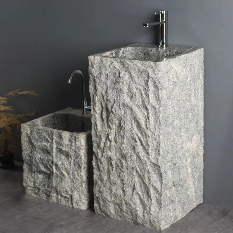 Outdoor Courtyard Column Basin Natural Stone Wash Basin Villa Garden Balcony Sink Integrated Wash Basin