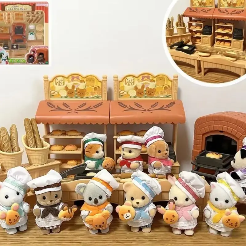 Hot Sylvanian Families Anime Chef Baby Family Set Anime Models Toys Action Figure Flocking Doll Pvc Room Decoration Holiday Gift