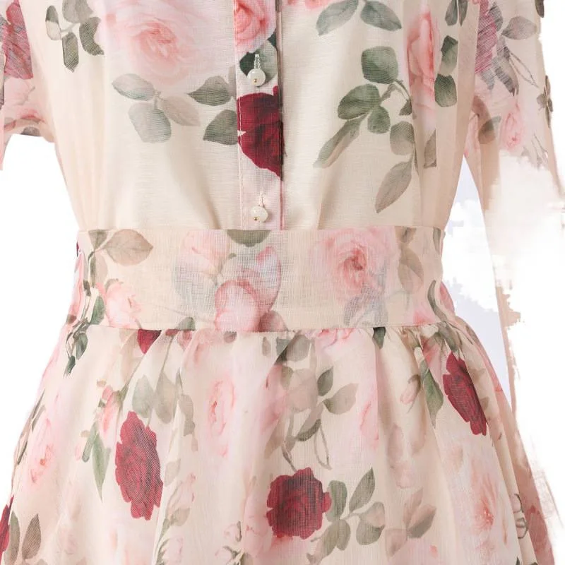 Nuovo set gonna lunga con stampa paisley a vita alta Street Sle Coppia Dr Camel Tessuto per capelli Motivo floreale Dettaglio bottoni