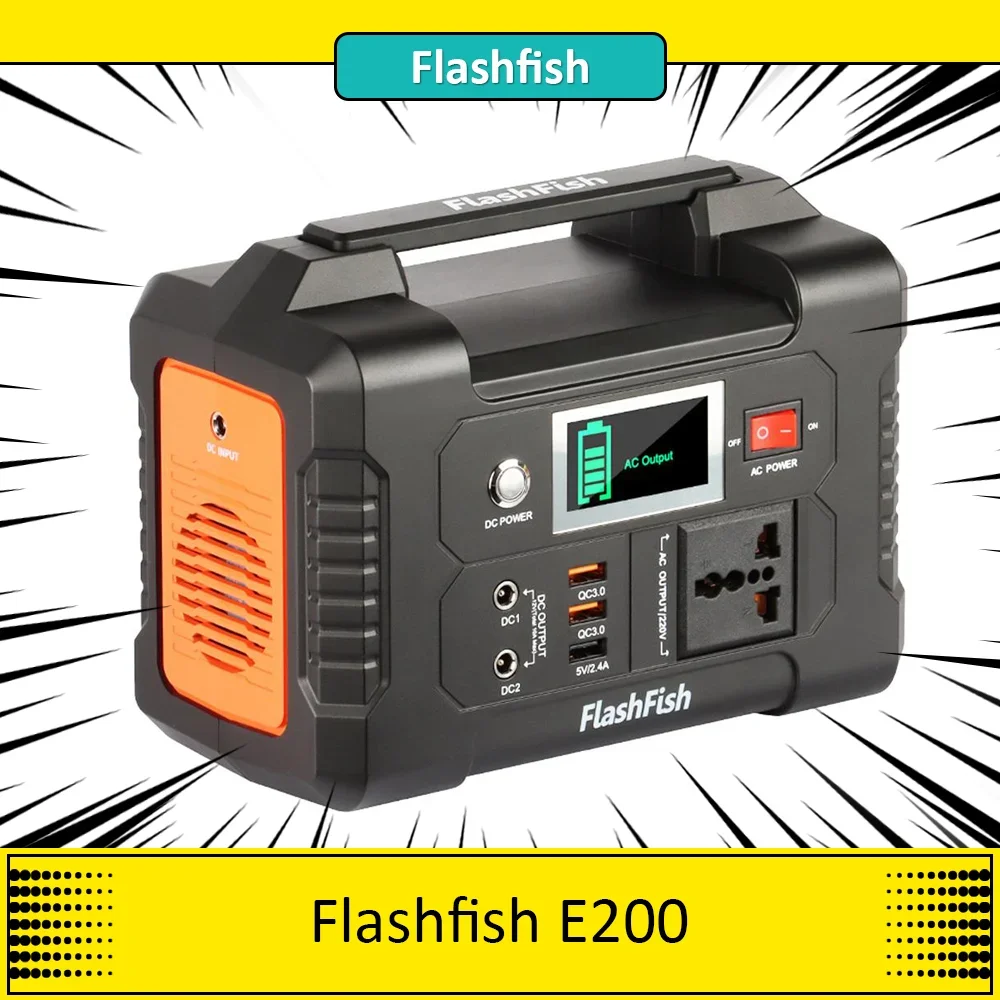 FlashFish E200 200W Portable Power Station, 151Wh Lithium Battery, 1x Pure Sine Wave AC220V Output, for RV Camping Van