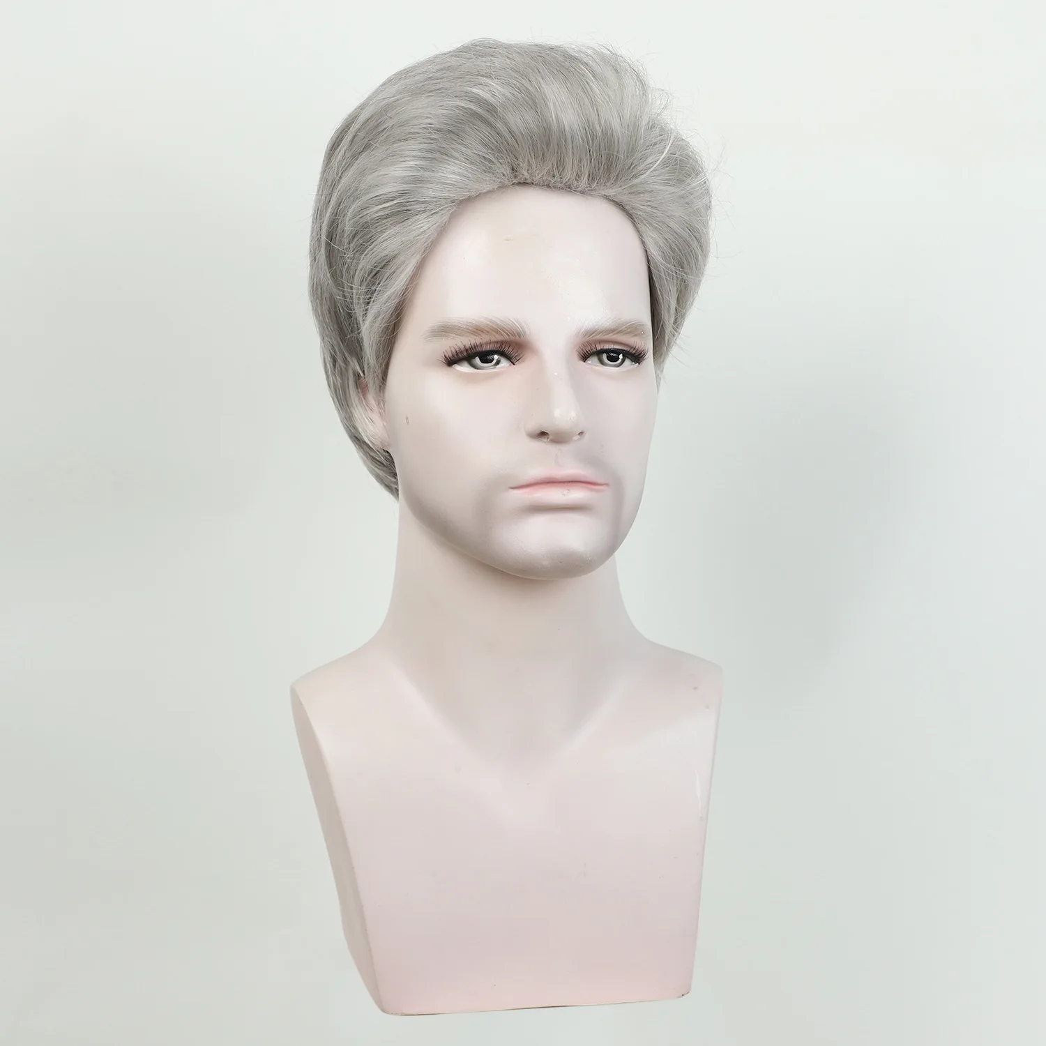 الرجال قصيرة رمادي شعر مستعار بيروكات صناعية للرجال عابث قطع رقيق لينة شعر مستعار مجعد الذكور ألياف مقاومة للحرارة تأثيري الطرف #3