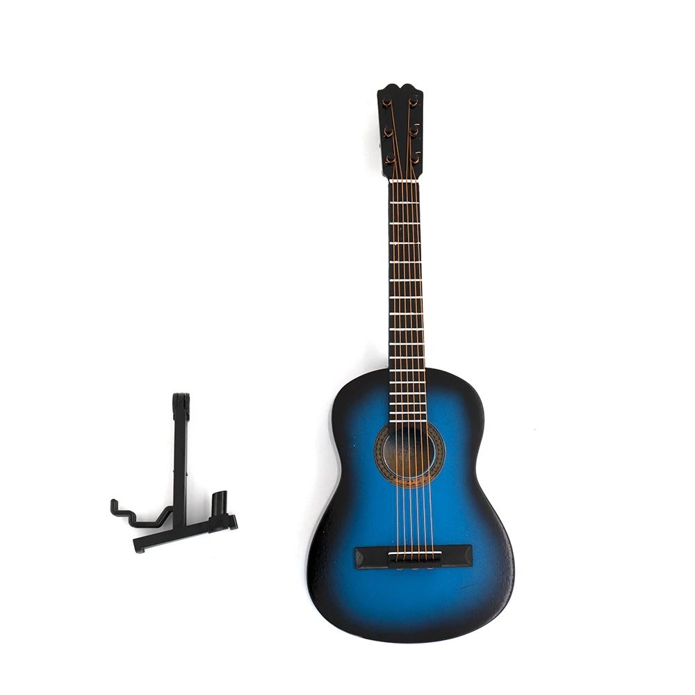 1Pcs Miniature Blue Guitar Model with Box Mini Musical Instrument for 1/12 Dollhouse 1/6 1/10 1/4 Action figure Decoration ob11