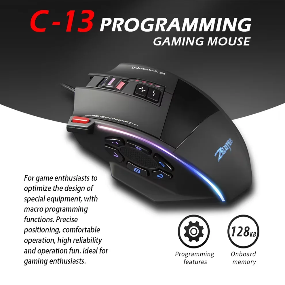 RGB LED Gaming Mouse Optical Wired 6 Side Buttons High Precision 10 Programmable Ergonomic Gamer Mouse for Computer Accessories