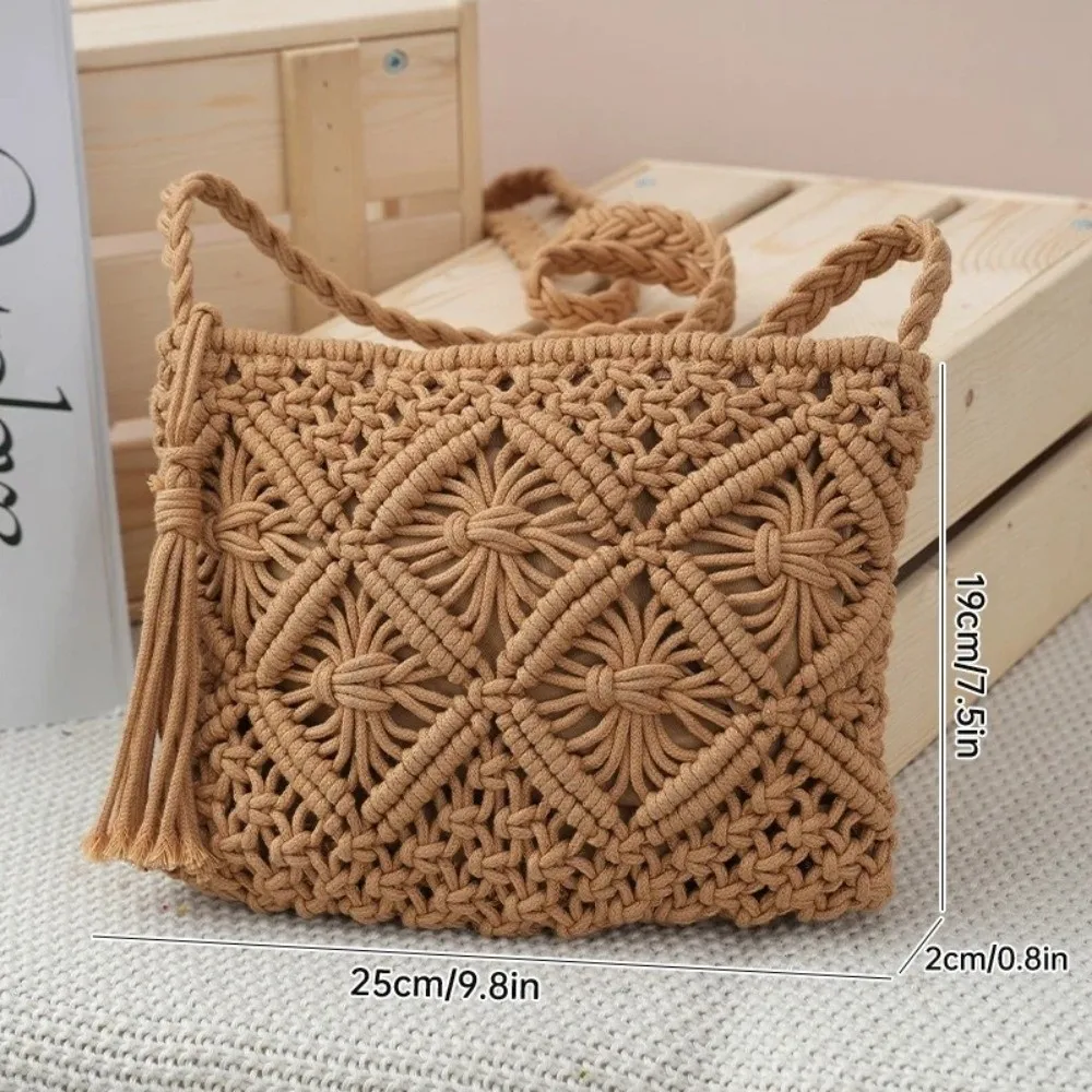 Neue Retro-Style Messenger-Tasche, Ausgehöhlte Rechteckige Schultertasche mit Quaste, Umhängetasche für Reisen – Detail 1