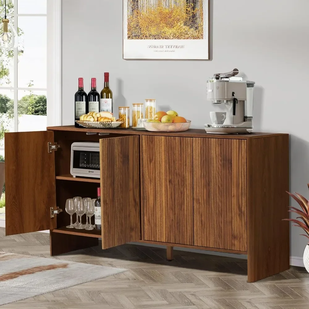 Sideboard Buffet Cabinet Console Table, Large Storage Cabinets Credenza Buffer Cabinet with 4 Fluted Doors