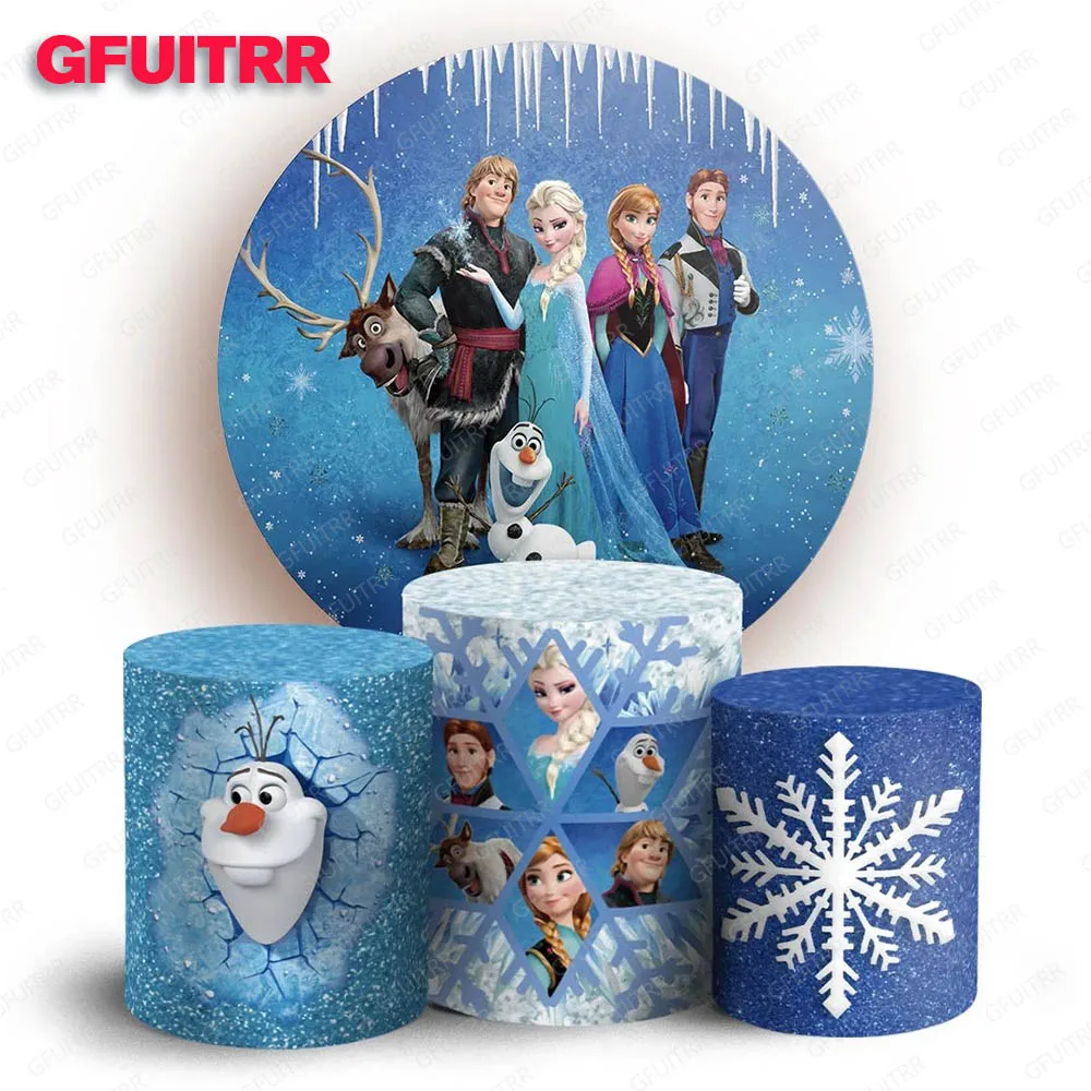 

Frozen Elsa Princess Backdrop Round Girl Birthday Party Decoration Photography Background Cover Baby Shower Photo Studio Prop
