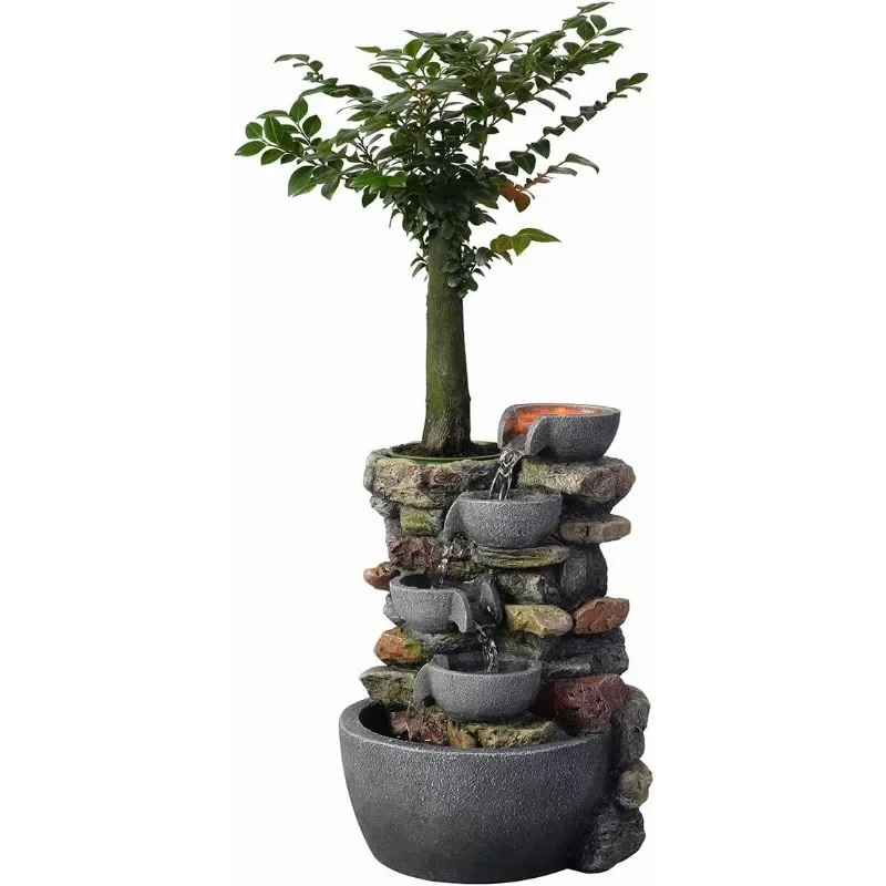 

%a Indoor Fountain 4-Bowl Rockery Soothing Sound Tabletop Fountains Home/Office Decor Gift for Mom with A Small Plastic Potto G
