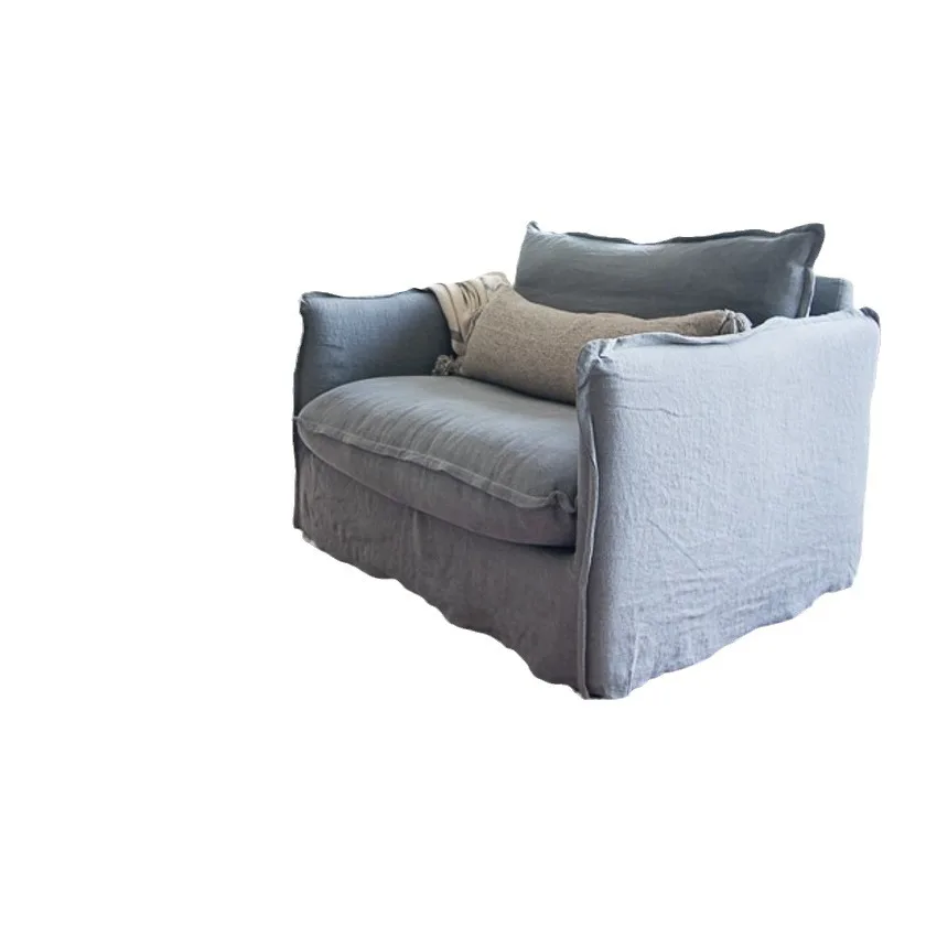 

wabi style modern simple linen fabric single sofa Japanese retro living room small apartment lazy sofa