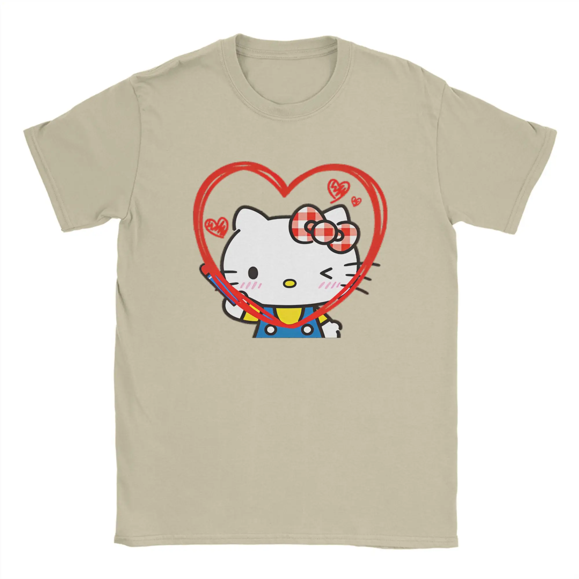 

Hello Kitty, милая всплывающая футболка, летние забавные футболки Y2K, хлопковая футболка в стиле хиппи для мужчин, повседневная одежда с короткими рукавами