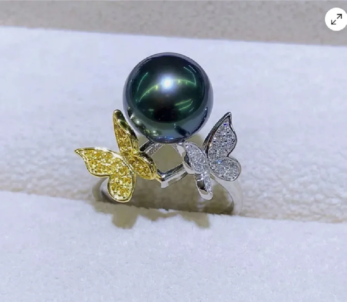 

Gorgeous pearl ring AAAA 10-11 mm natural South Sea round pearl, adjustable ring 925S