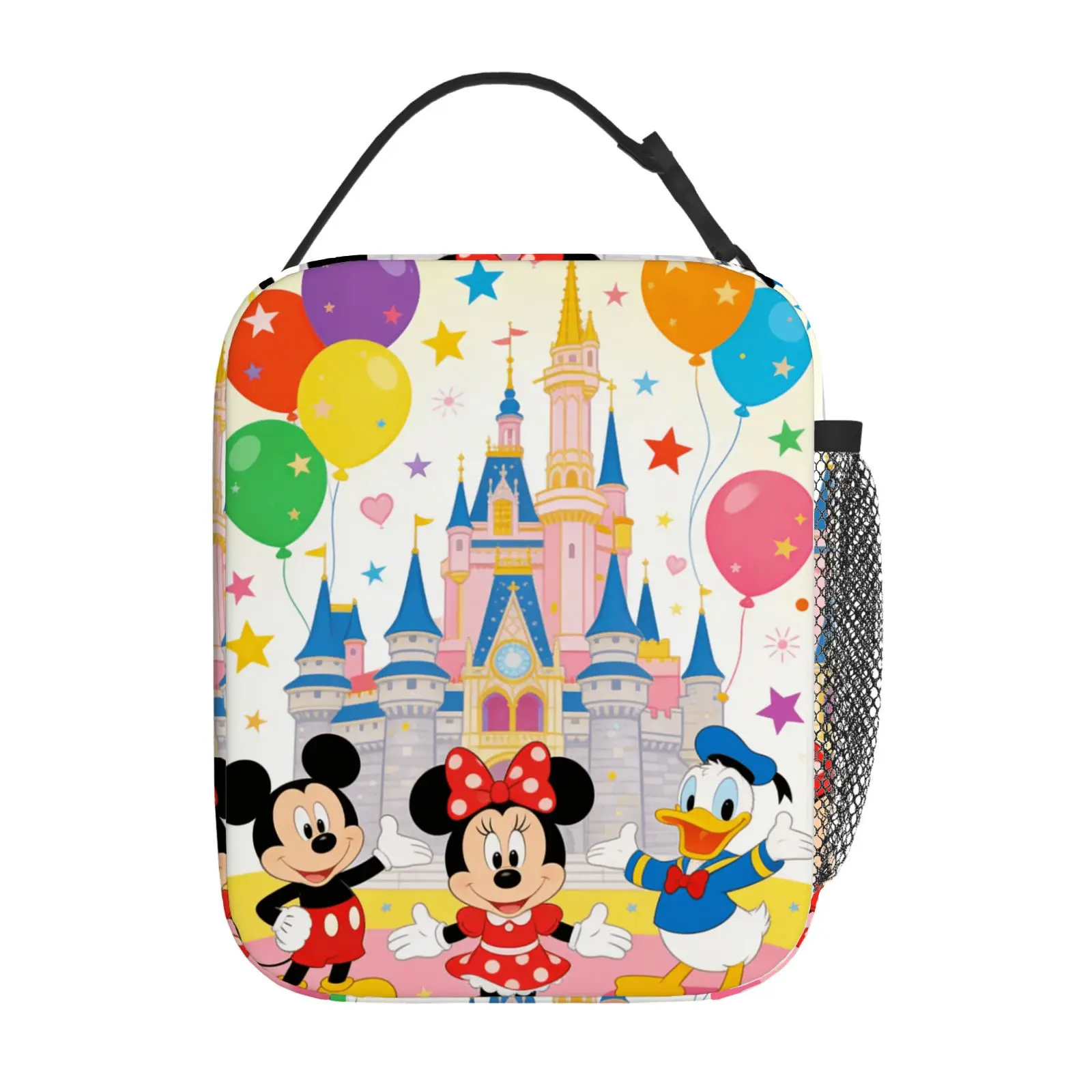 

1pc Mickey, Minnie and Donald Duck pose in front of the castle Cartoon print lunch bag, party camping, school and commuting use