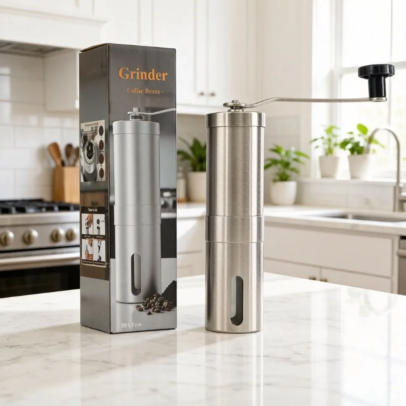 Stainless Steel Manual Coffee Grinder, Hand‑Crank Bean Mill for Home Hand‑Brew Coffee Preparation