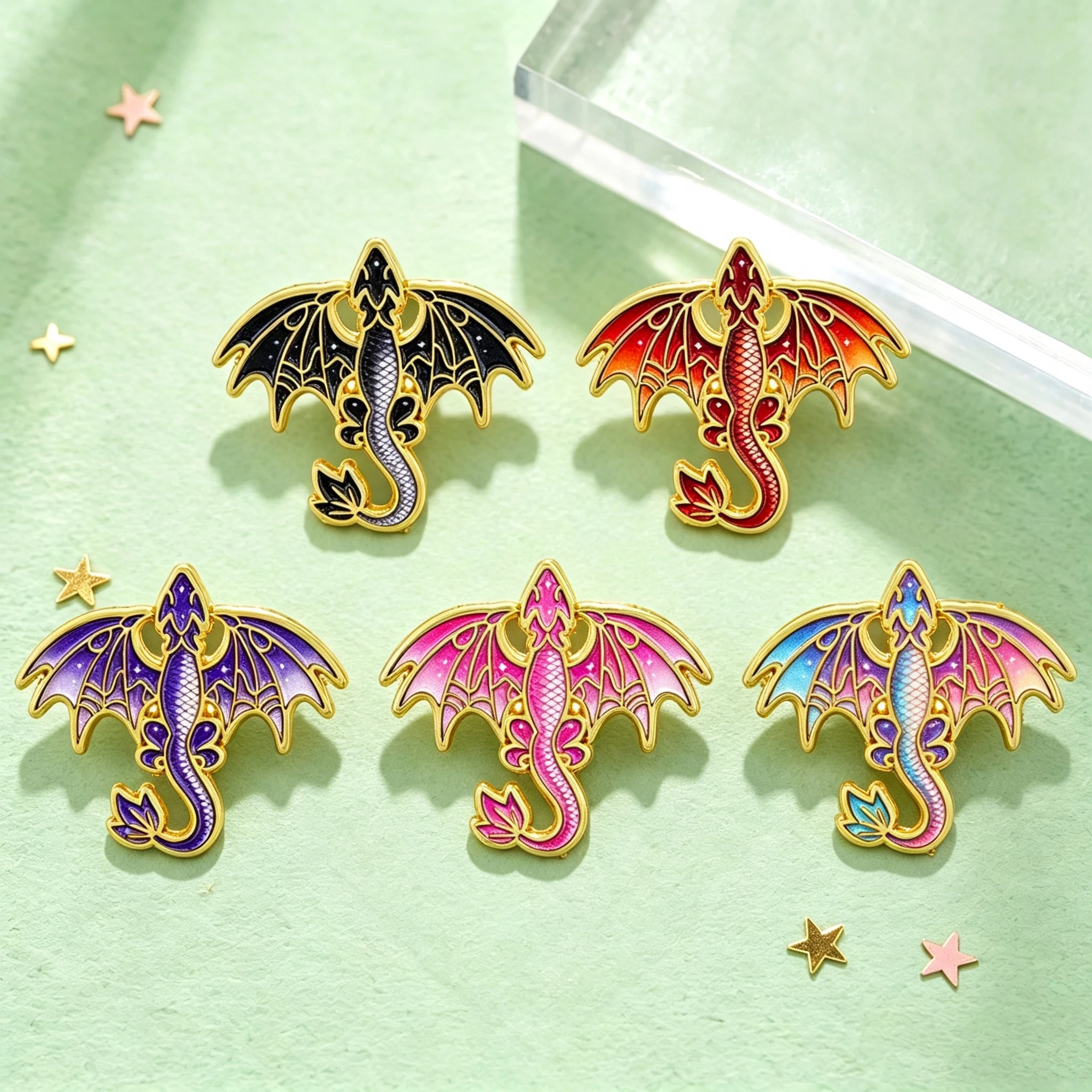 5pcs/Set Cool Color Dragon Enamel Pin Fantasy Animal Brooches For Women Lapel Pins Badge on Backpack Accessories Jewelry Gifts