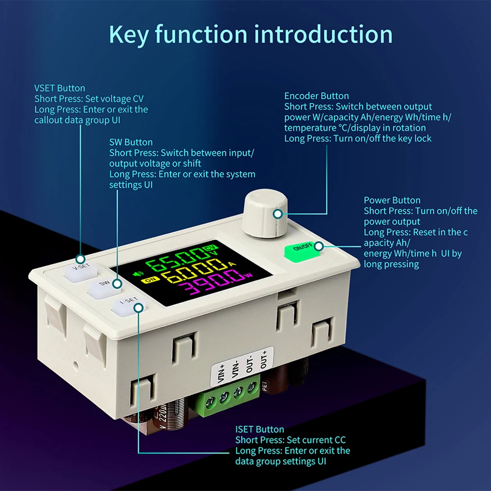 

Регулируемый блок питания постоянного тока DC 65В 9А 585Вт 6А 390Вт с ЧПУ, цветной, CC CV, для лабораторий и солнечных зарядных модулей