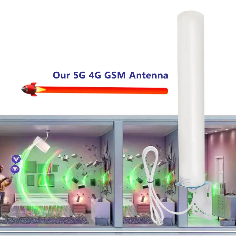 600~4900Mhz Full Band 5G 4G LTE 3G GSM 2G Omni Outdoor IP69 Waterproof Antenna18dbi signal repeater AP Aerial TS9 RP SMA N Male