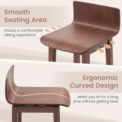 Swivel Solid Wood Dining Stools Set of 2, 19-inch Counter Height Chairs with Low Back, Footrest, Farmhouse Wooden view 6