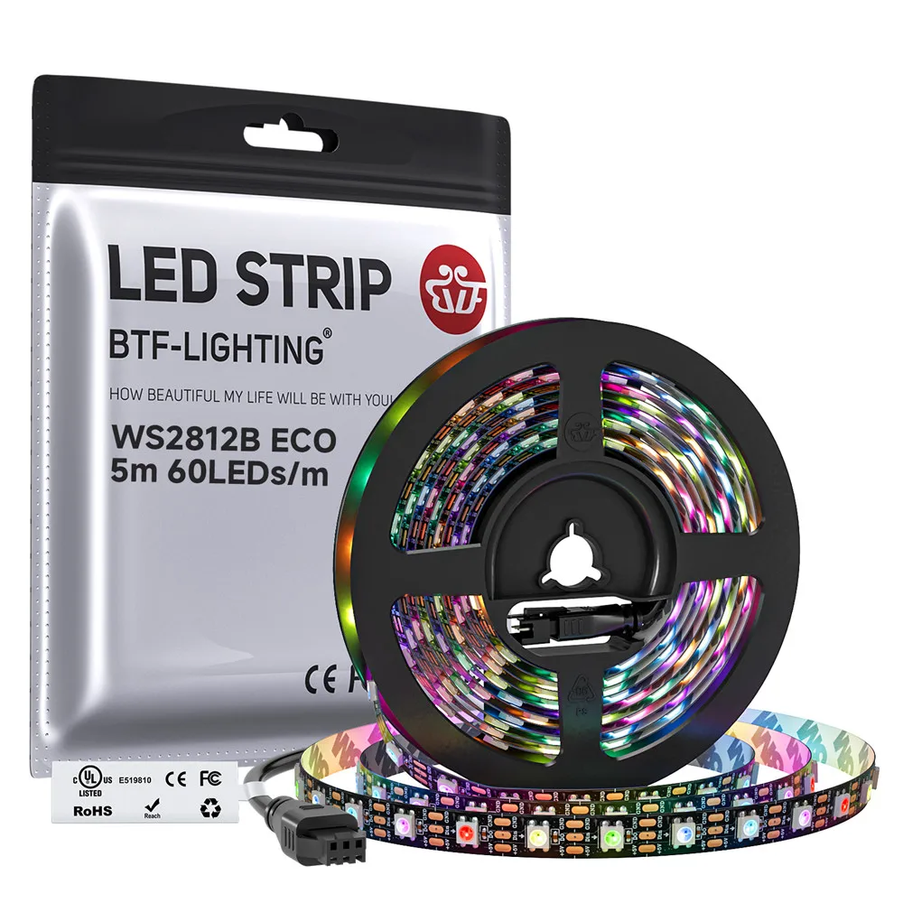 WS2812B LED-Streifen WS2812 ECO RGB Individuell Adressierbare Intelligente LED-Lichtstreifen Schwarze Weiße Leiterplatte IP30 60 LEDs 0,3W/LED DC5V