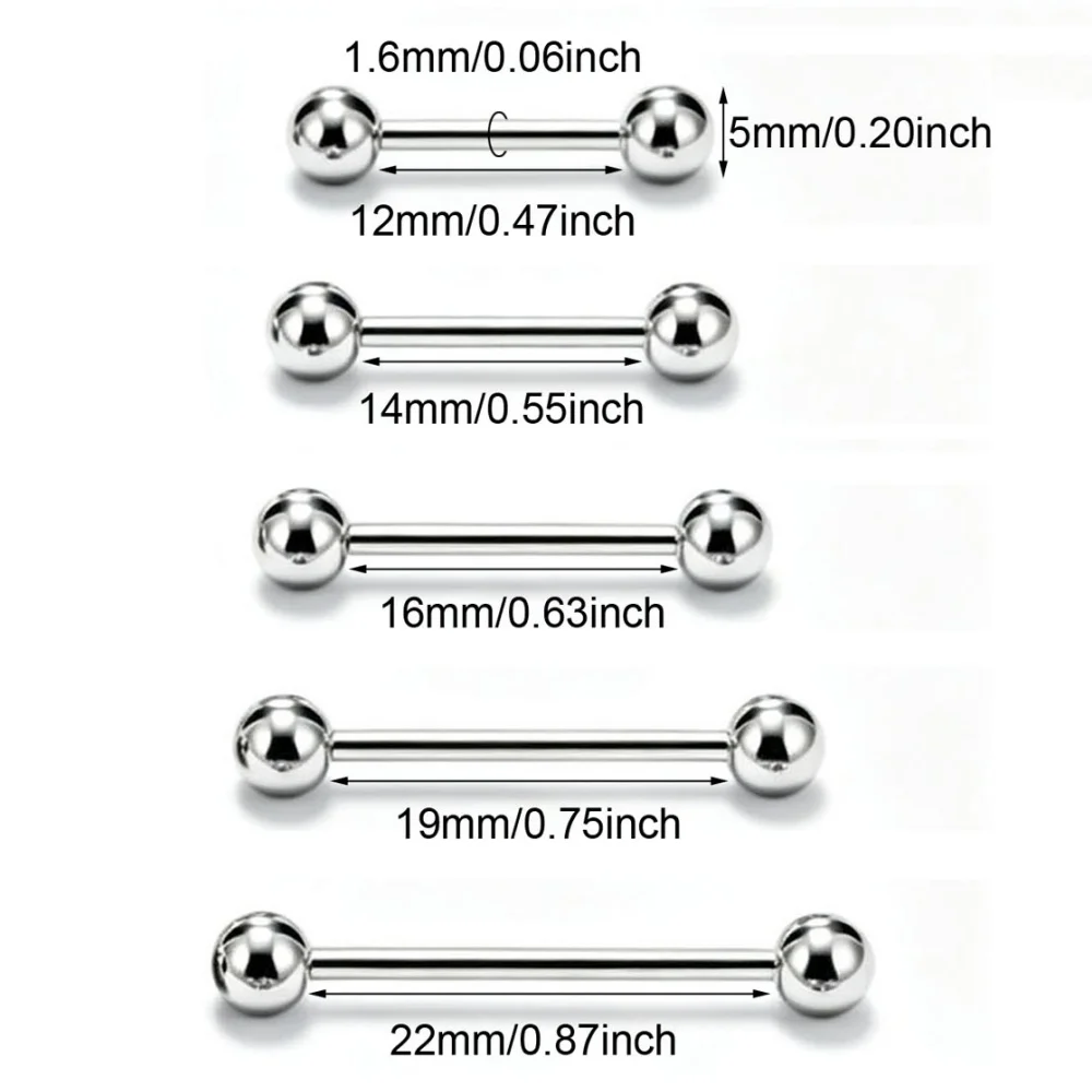 20 Pcs Surgical Stainless Steel Tongue Rings/tongue Piercing Jewelry Set for Women Men Hypoallergenic Body Jewelry