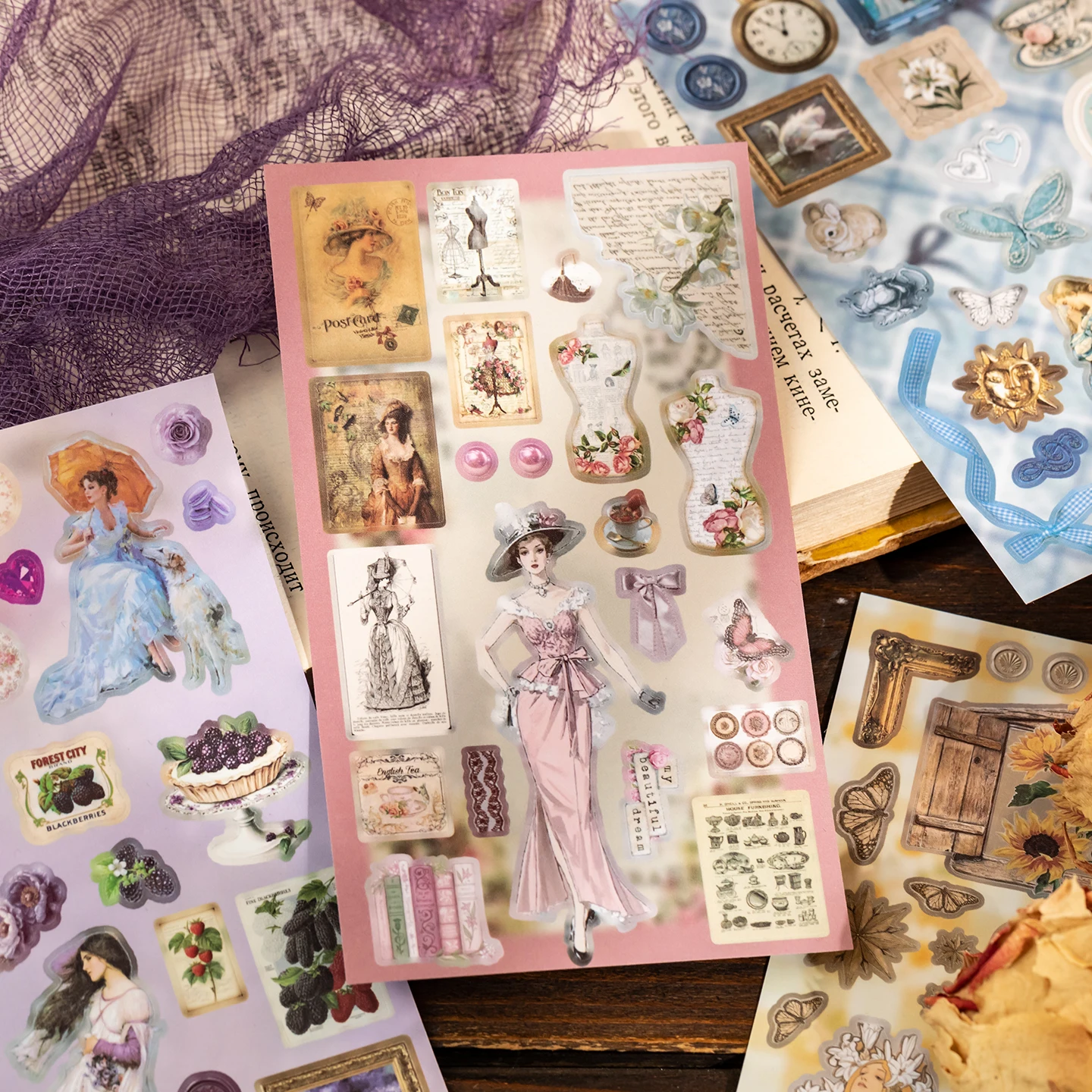 20pcs Dream Garden Tea Series Coated Paper Die Cut Sticker Book Vintage Palace Style DIY Decor for Journal Photo Frame Scrapbook